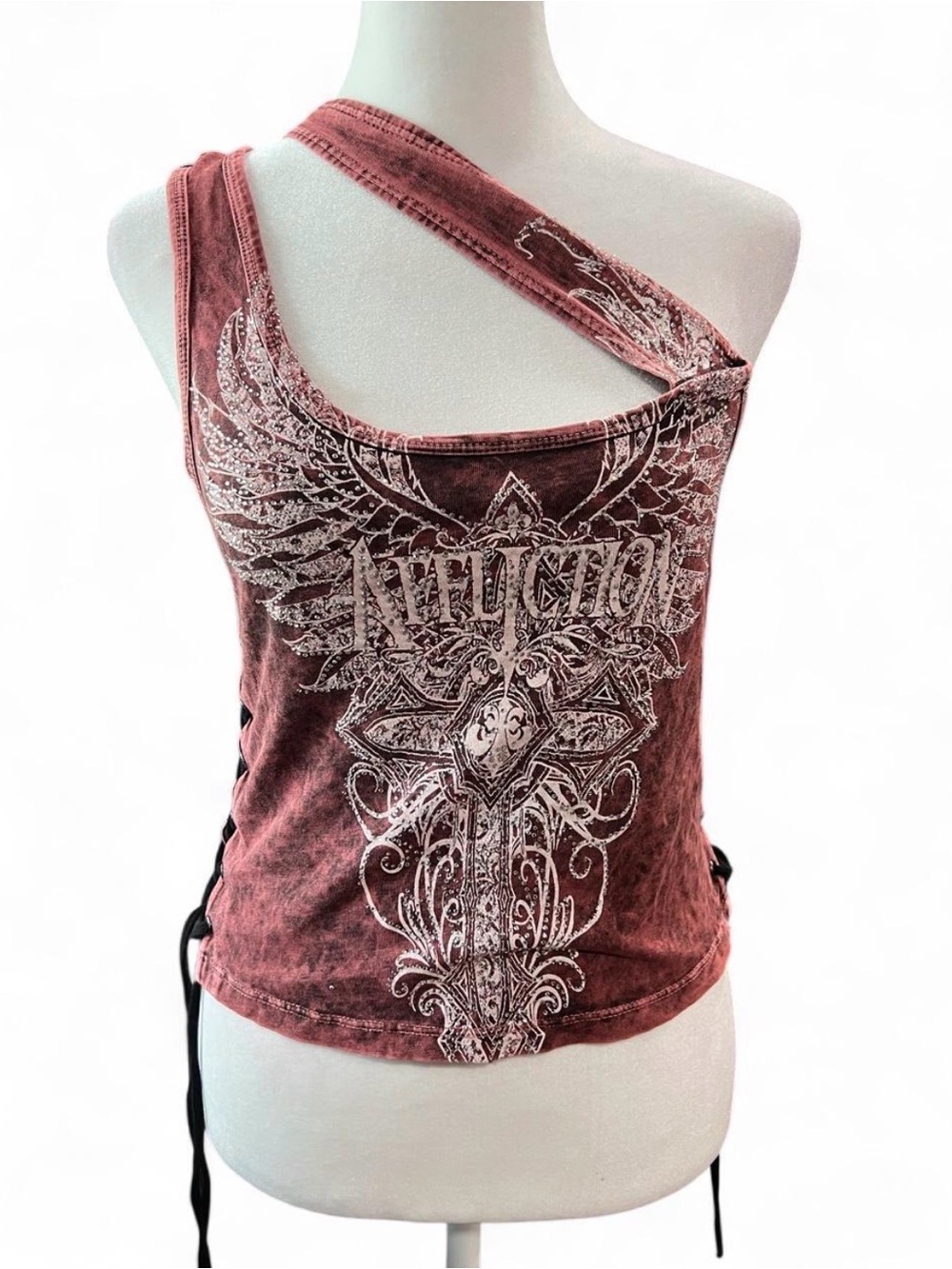 Asymmetrical One-Shoulder Graphic Tank Top -